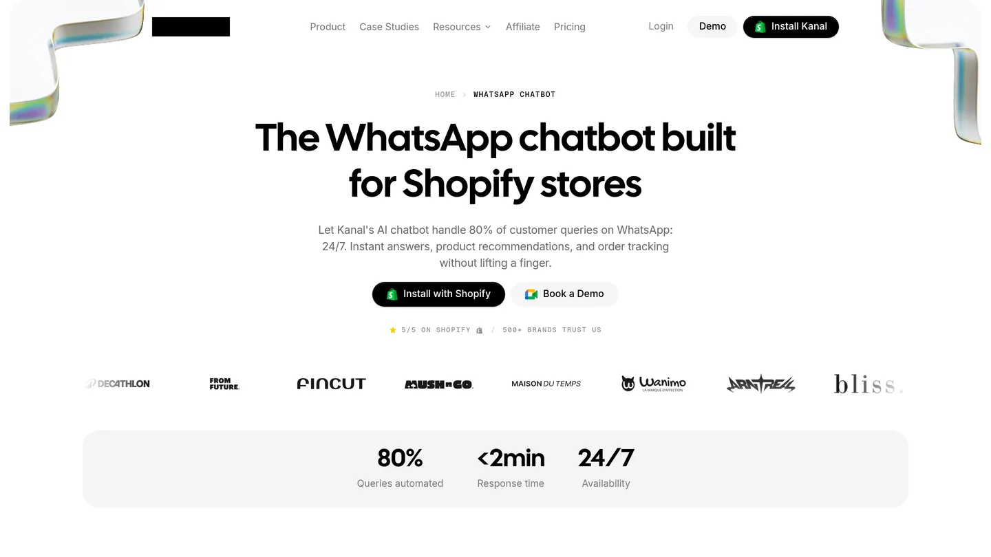 L'agent IA WhatsApp de Kanal pour Shopify, entraîné sur les données de votre boutique