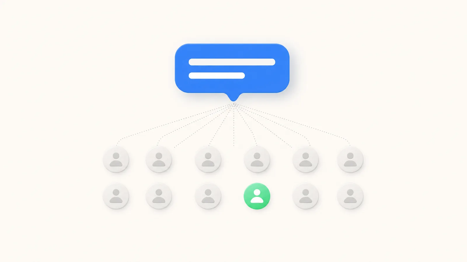 A single WhatsApp broadcast message fanning out to an entire opted-in audience