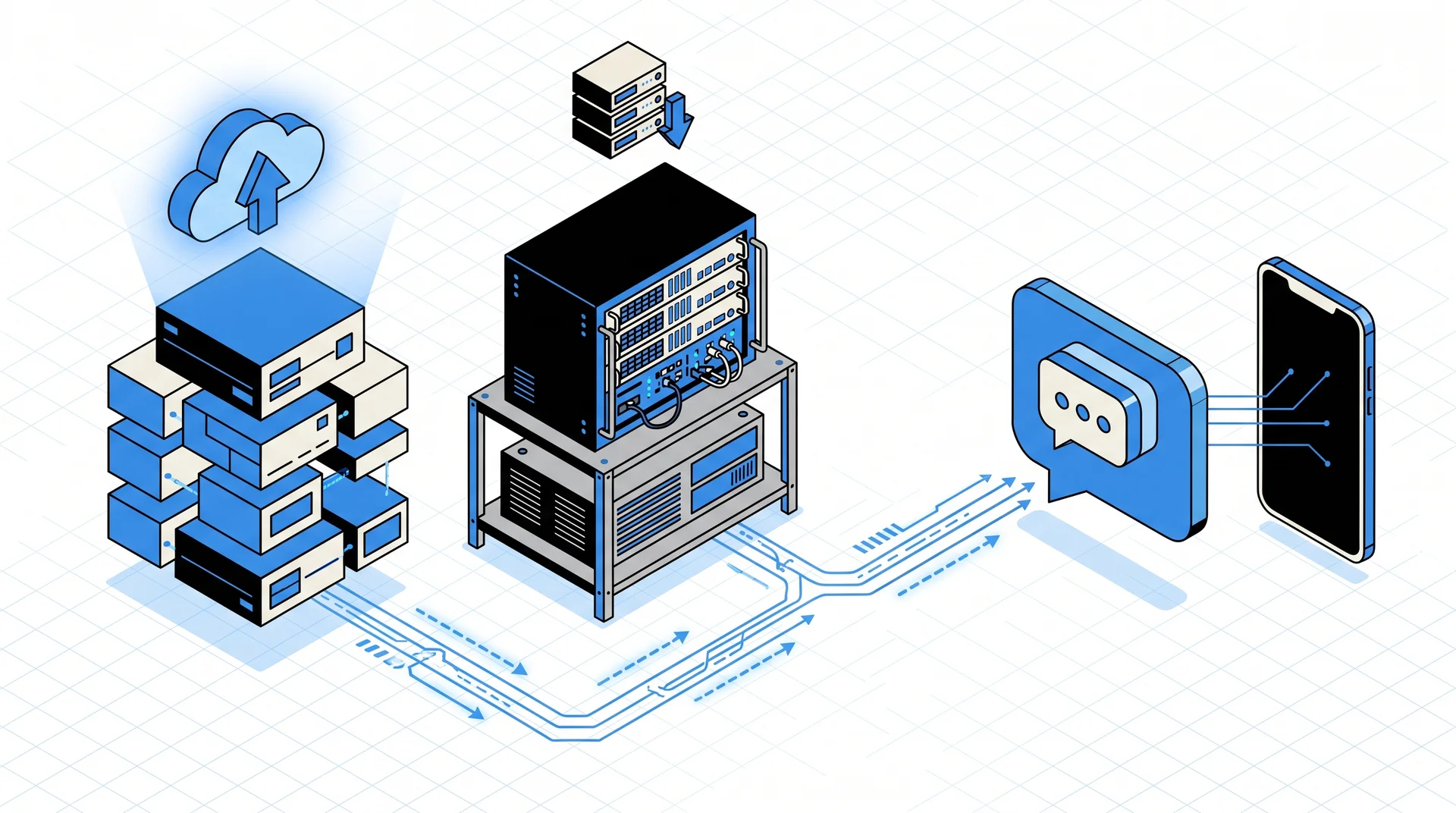 Diagramme d'architecture isométrique comparant WhatsApp Cloud API et On-Premises API pour les marchands Shopify