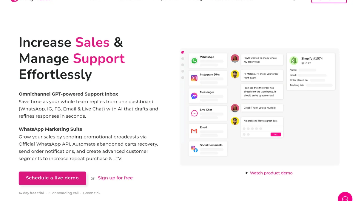 DelightChat homepage