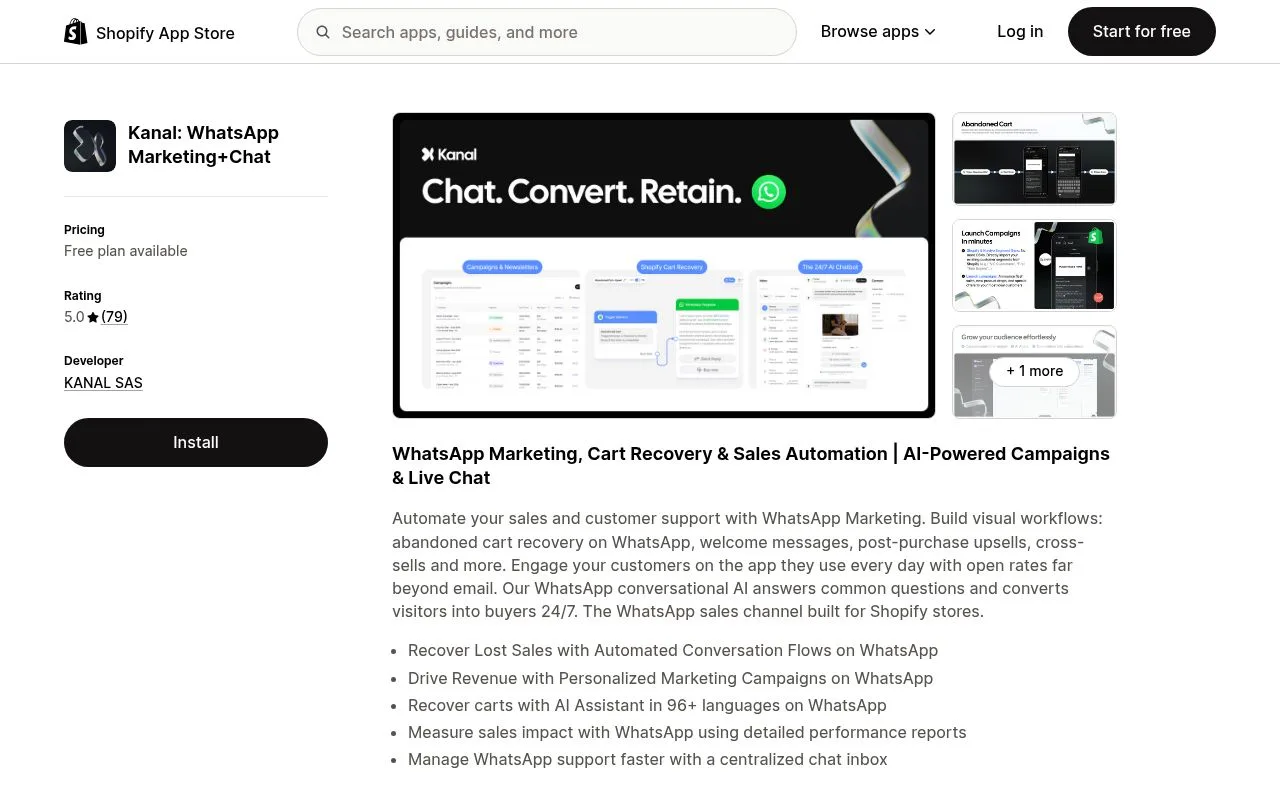 Kanal Shopify app dashboard