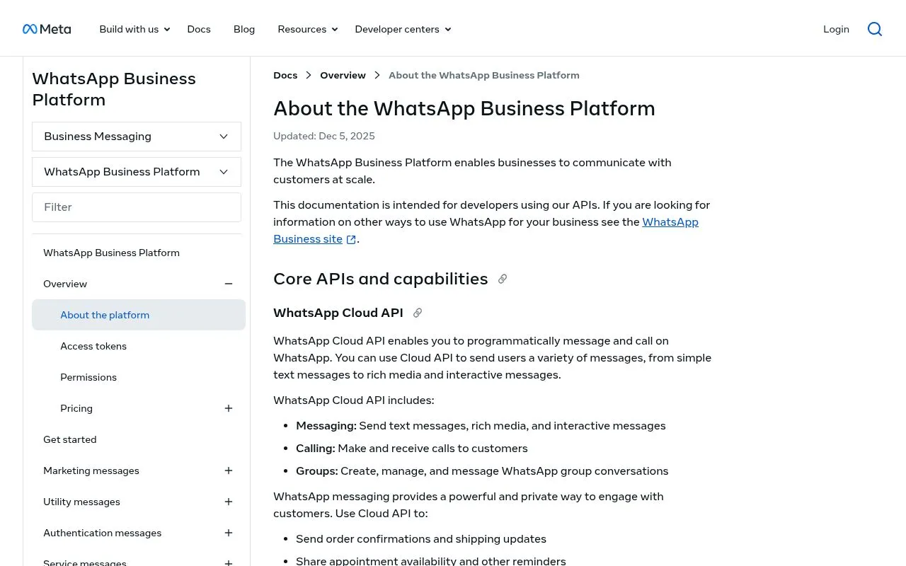 Documentation Meta WhatsApp Cloud API pour les templates de messages