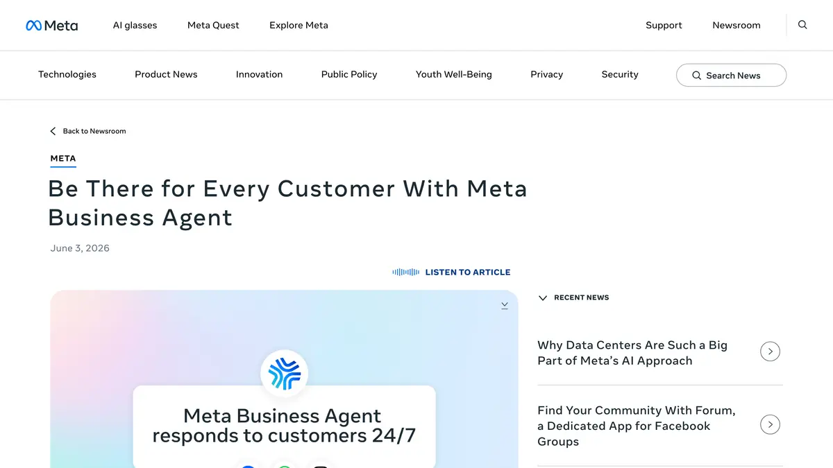 Meta Newsroom post of June 3, 2026, the announcement this section is based on